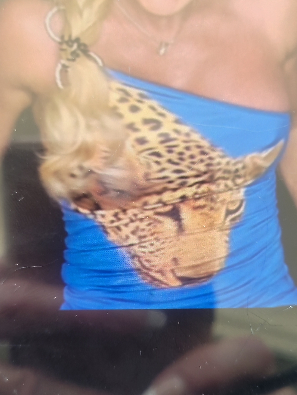 Versace Style Leopard Print & Rhinestones -  One-Shoulder Slip Top Blue